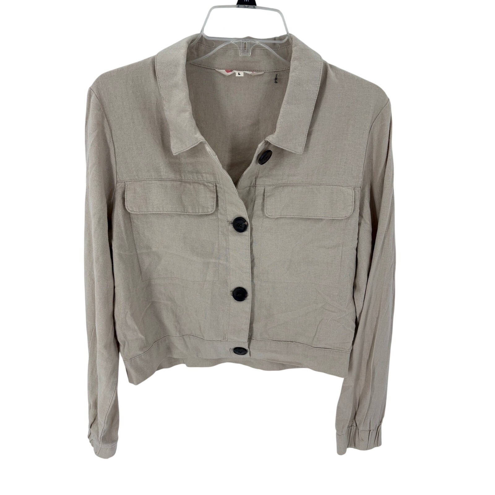 Ci Sono Collection Women's Beige Cropped Utility Jacket Button Front Size L